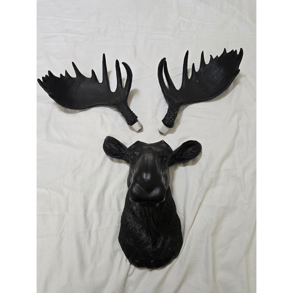 Fun Black Faux Moose Antlers Head Wall Mount Decor Rustic Lodge Cabin Cool Art - Picture 6 of 16